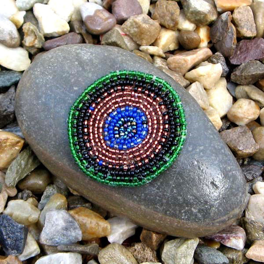 Copper Blue Green Beaded Applique Craft Iron Patch Medallion Beadwork - Welcome Native
