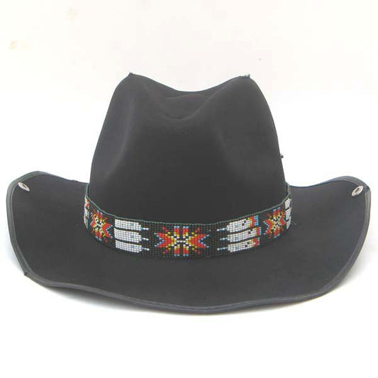 Black Red White Seed Beaded Cowboy Hat Band Belt Feather Beadwork - Welcome Native