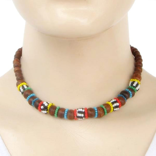 Brown Wooden Kids Beaded Necklace Earrings Set Handmade - Welcome Native