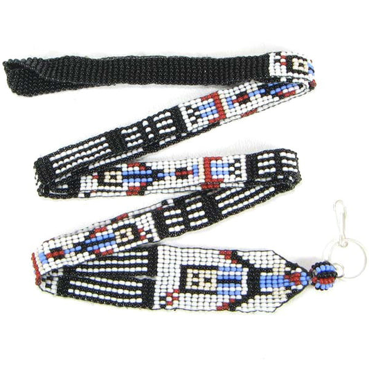 Black White Red Seed Beaded Lanyard Id Holder Yei Dancer Beadwork - Welcome Native