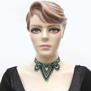 Green Black White Heart Beaded Bib Necklace Choker - Welcome Native