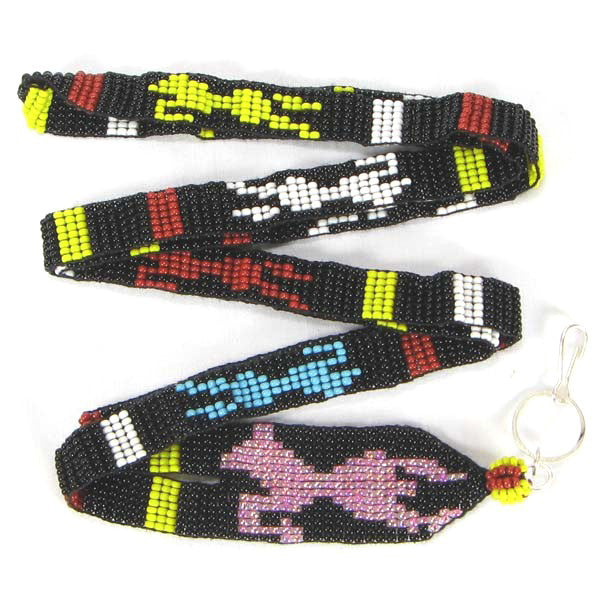 Black Pink Blue Yellow Horse Beadwork Beaded Lanyard - Welcome Native