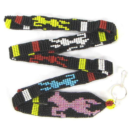 Black Pink Blue Yellow Horse Beadwork Beaded Lanyard - Welcome Native