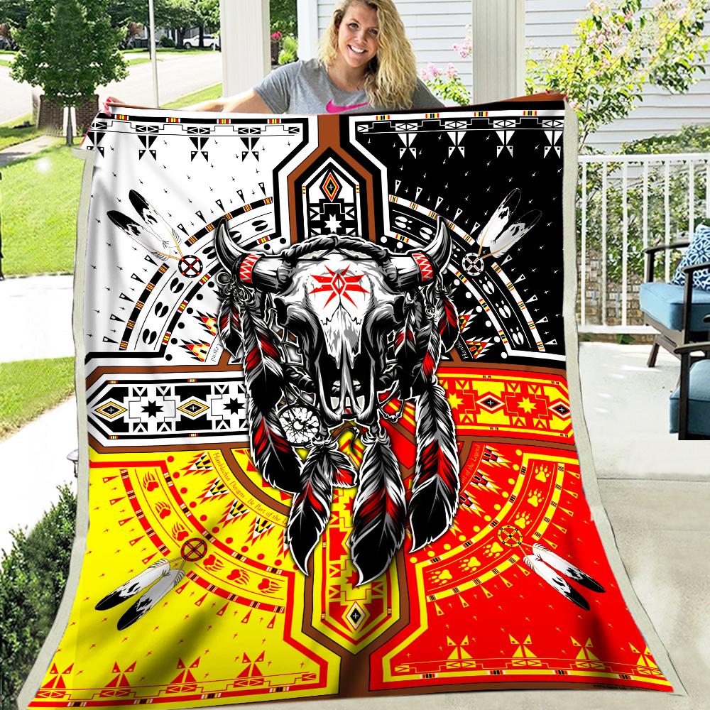 WelcomeNative Buffalo Head Fleece Blanket, 3D Fleece Blanket, All Over Print, Native American