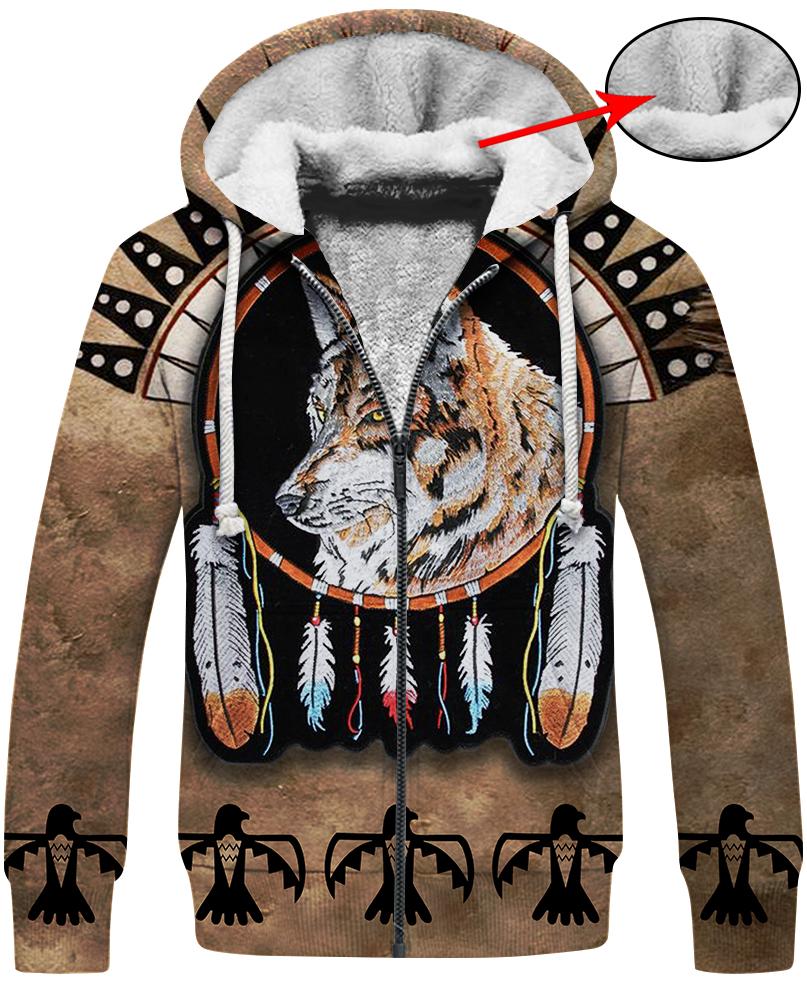 WelcomeNative Striped Wolf Native 3D Hoodie, All Over Print Hoodie, Native American