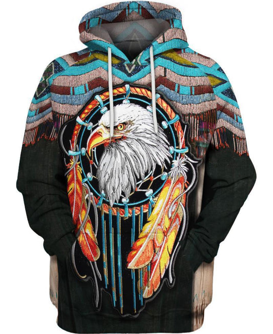 WelcomeNative Dreamcatcher Eagle Hoodie Dress, 3D Hoodie Dress,All Over Print Hoodie Dress