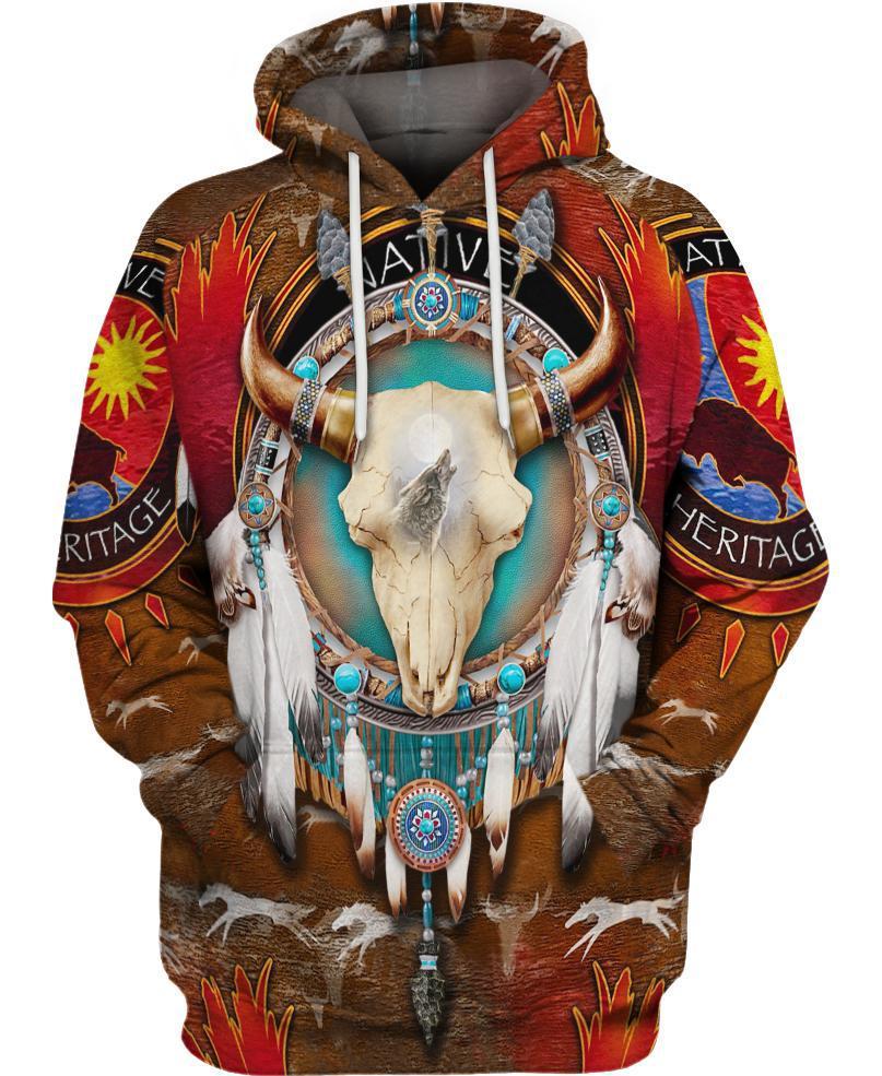 WelcomeNative Native Bison Skull Hoodie Dress, 3D Hoodie Dress, All Over Print Hoodie Dress