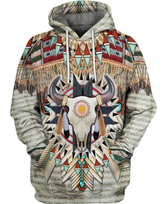 WelcomeNative Buffalo Head Motifs 3D Hoodie, All Over Print Hoodie, Native American