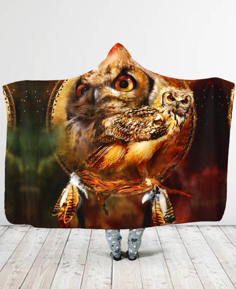 WelcomeNative Owl Eyes Hooded Blanket, All Over Print, Native American