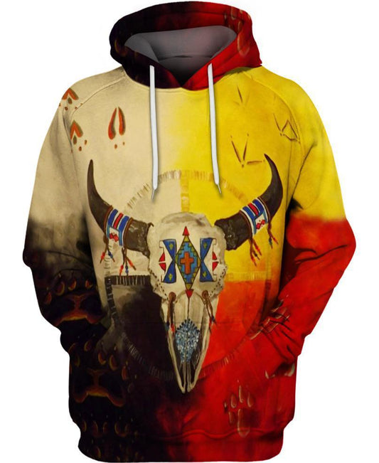 WelcomeNative Native Buffalo Skull 3D Hoodie, All Over Print Hoodie, Native American