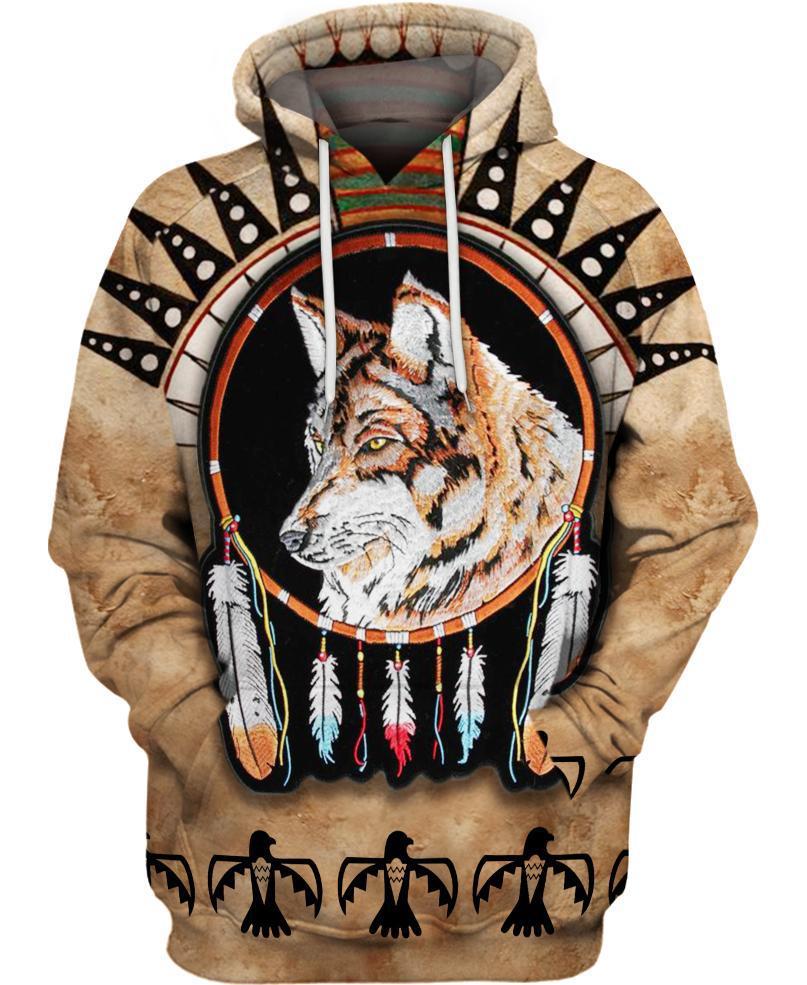 WelcomeNative Striped Wolf Native 3D Hoodie, All Over Print Hoodie, Native American