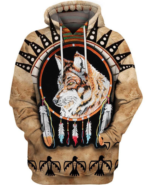 WelcomeNative Striped Wolf Native 3D Hoodie, All Over Print Hoodie, Native American