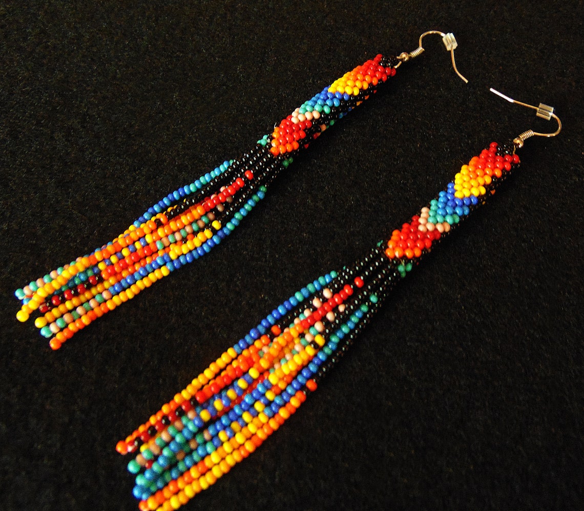 WelcomeNative Handmade Long Beaded Tube Earrings