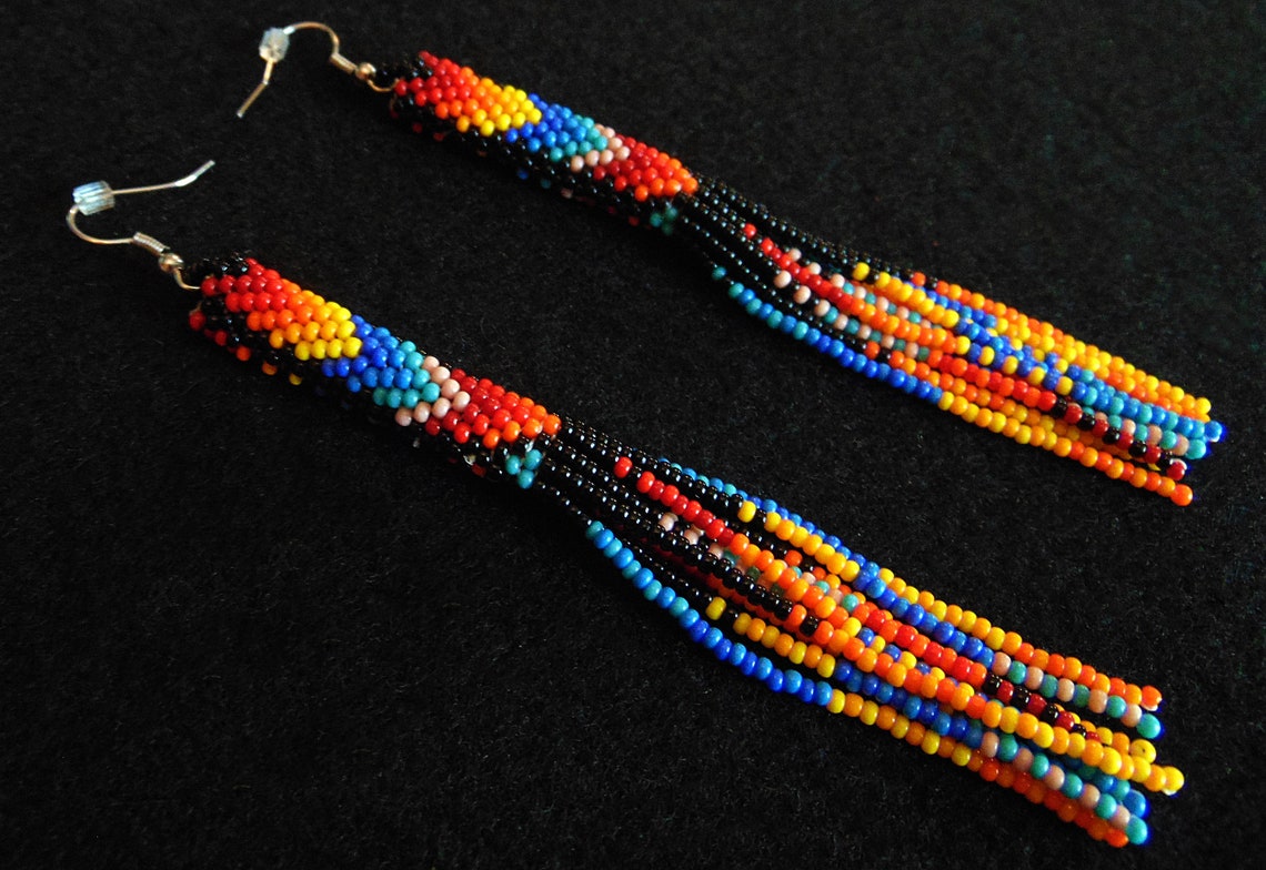 WelcomeNative Handmade Long Beaded Tube Earrings