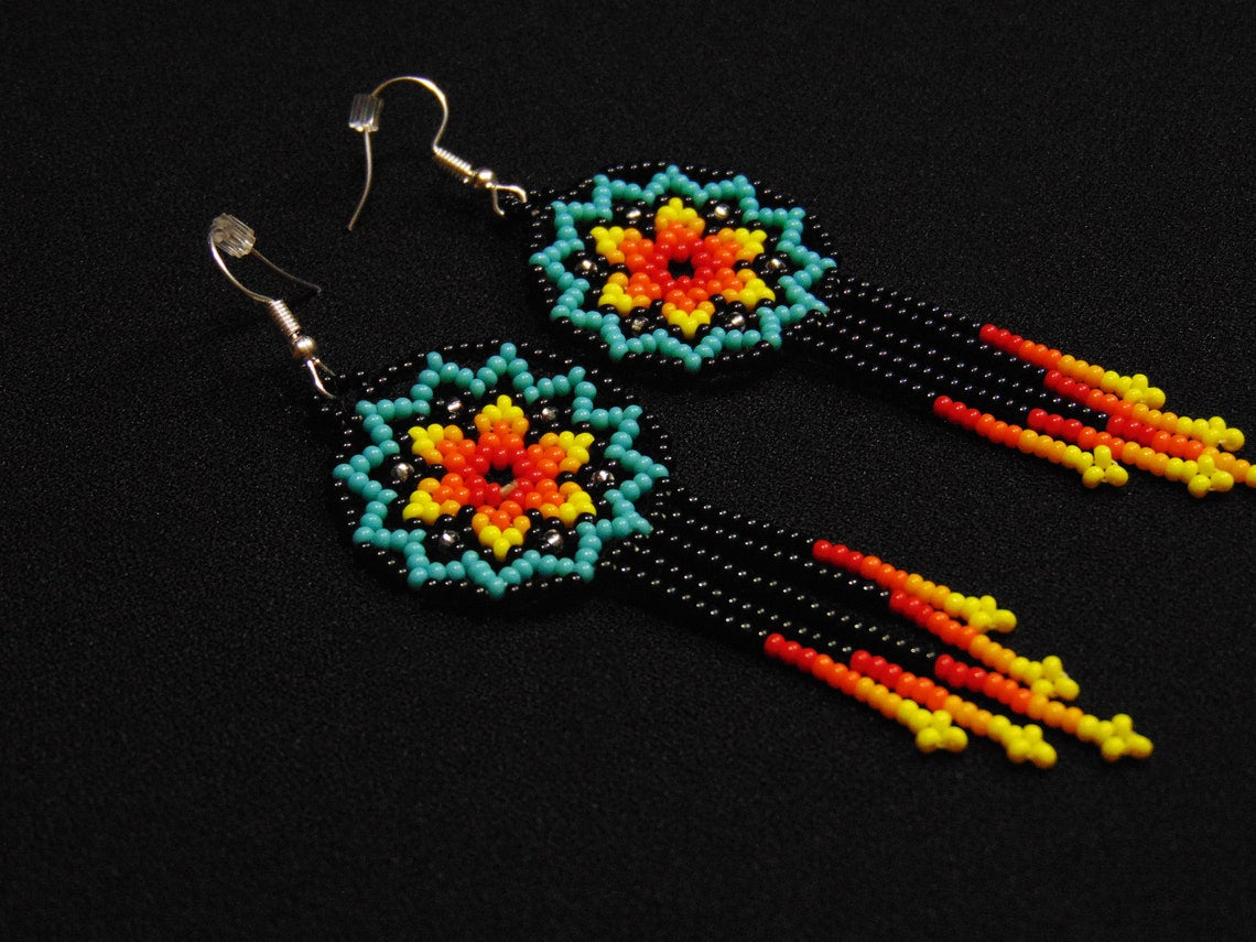 WelcomeNative Handmade Beaded Starburst Jewelry Huichol Earrings