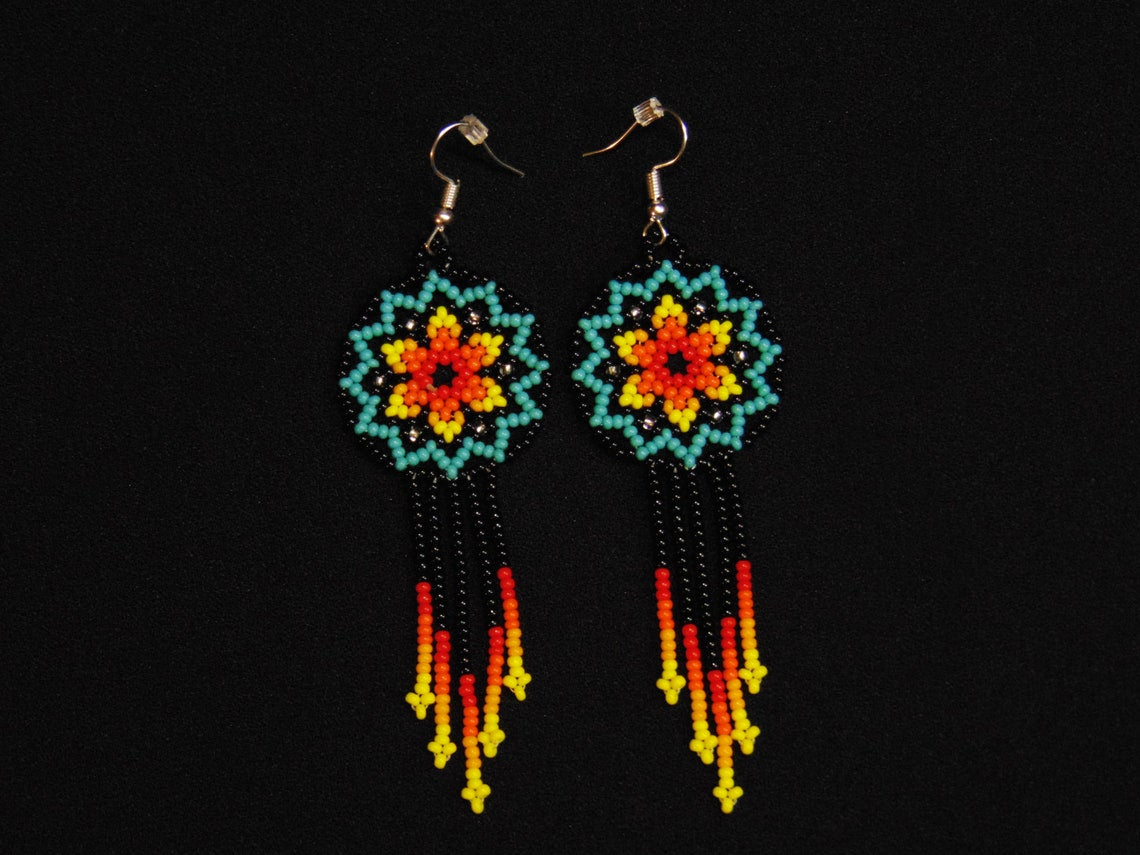 WelcomeNative Handmade Beaded Starburst Jewelry Huichol Earrings