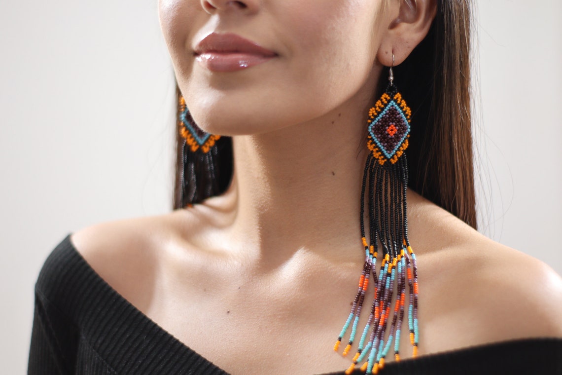 WelcomeNative Handmade Long Beaded Earrings