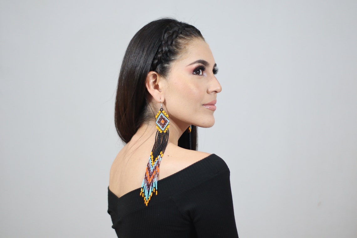 WelcomeNative Handmade Long Beaded Earrings