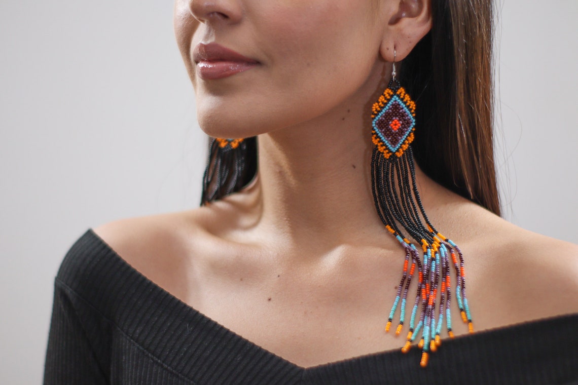 WelcomeNative Handmade Long Beaded Earrings