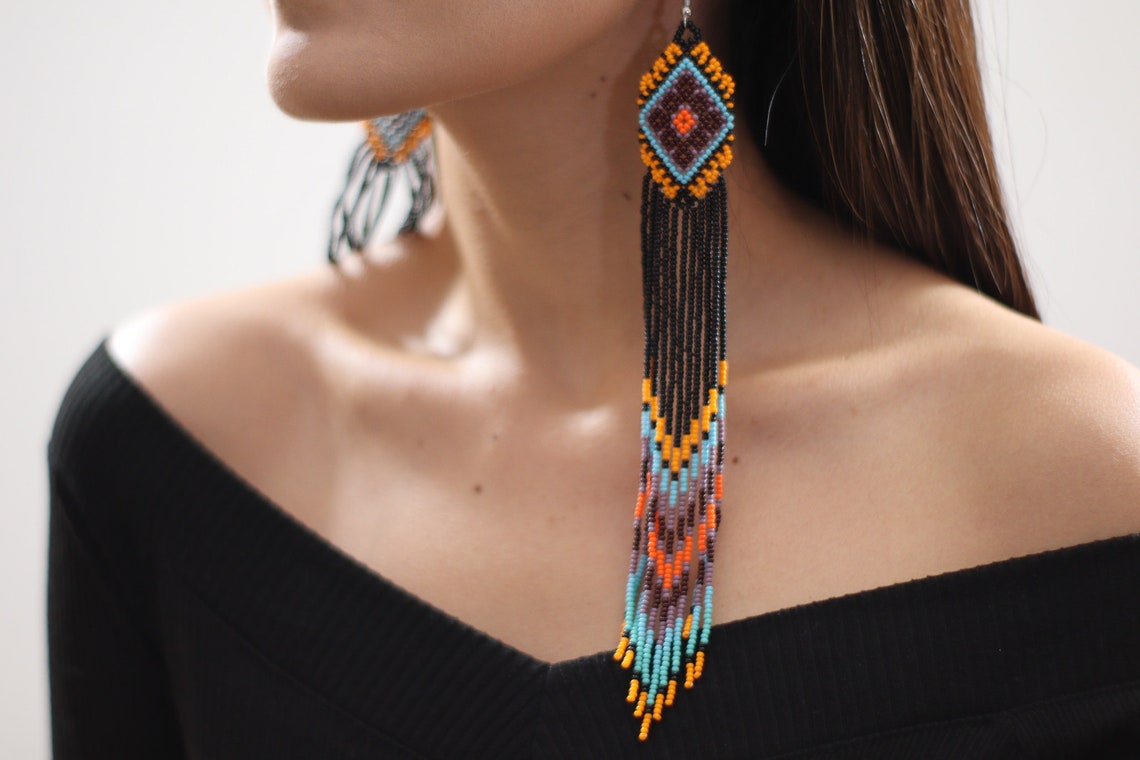 WelcomeNative Handmade Long Beaded Earrings
