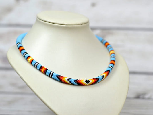 WelcomeNative Handmade Beaded Blue Choker Necklace