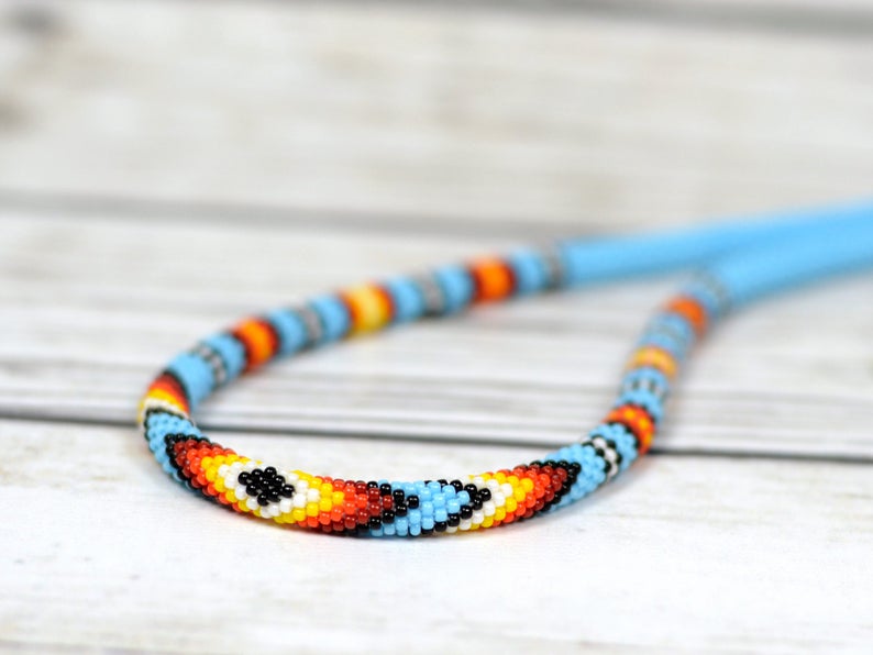 WelcomeNative Handmade Beaded Blue Choker Necklace