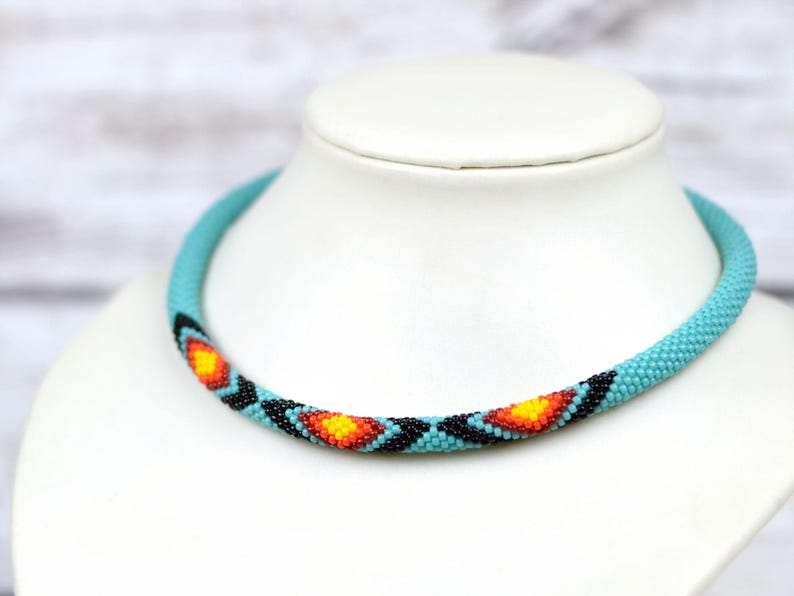 WelcomeNative Handmade Turquoise Seed Bead Necklace