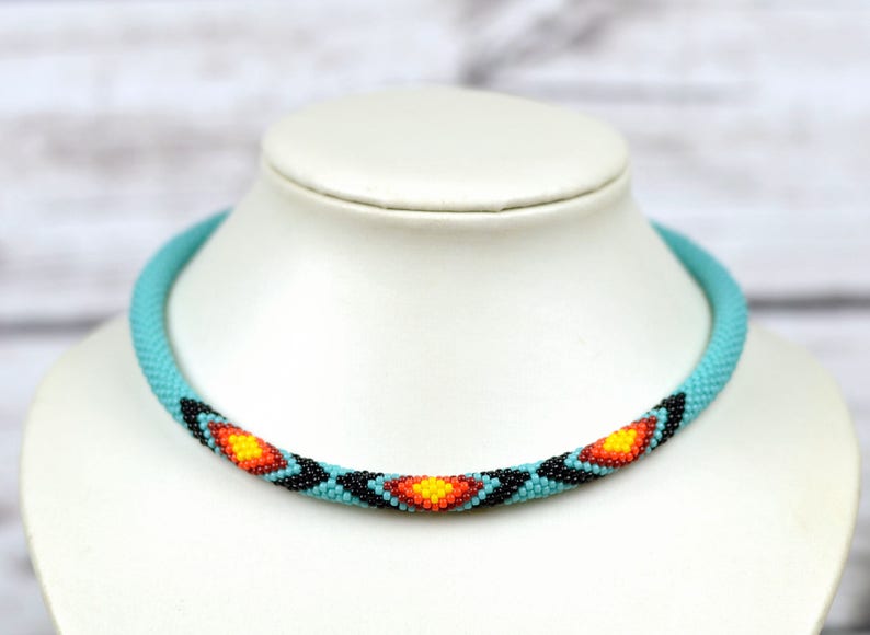 WelcomeNative Handmade Turquoise Seed Bead Necklace