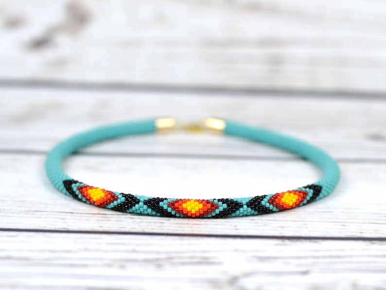 WelcomeNative Handmade Turquoise Seed Bead Necklace
