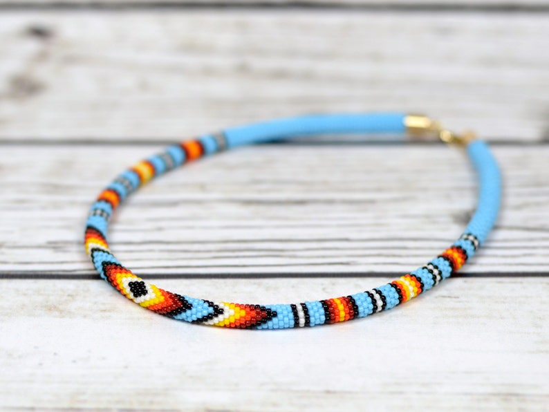 WelcomeNative Handmade Beaded Blue Choker Necklace