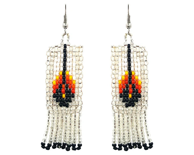 WelcomeNative Tribal Seed Bead Feather Pattern Fringe Dangle Earrings