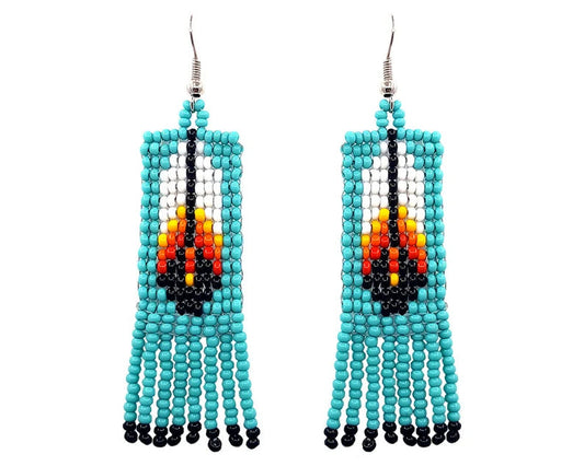 WelcomeNative Tribal Seed Bead Feather Pattern Fringe Dangle Earrings