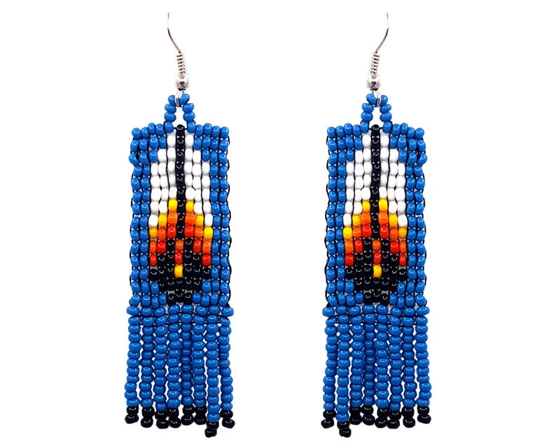 WelcomeNative Tribal Seed Bead Feather Pattern Fringe Dangle Earrings