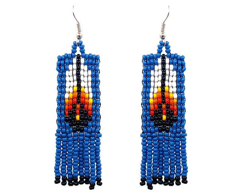 WelcomeNative Tribal Seed Bead Feather Pattern Fringe Dangle Earrings