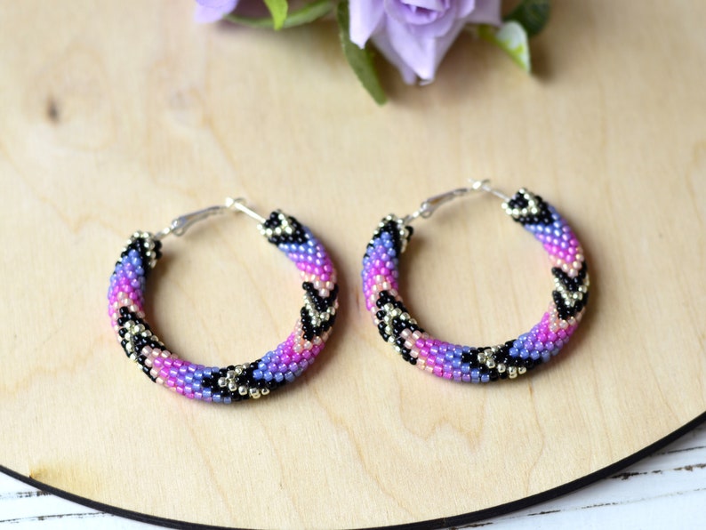 WelcomeNative Handmade Purple Beaded Hoop Earrings