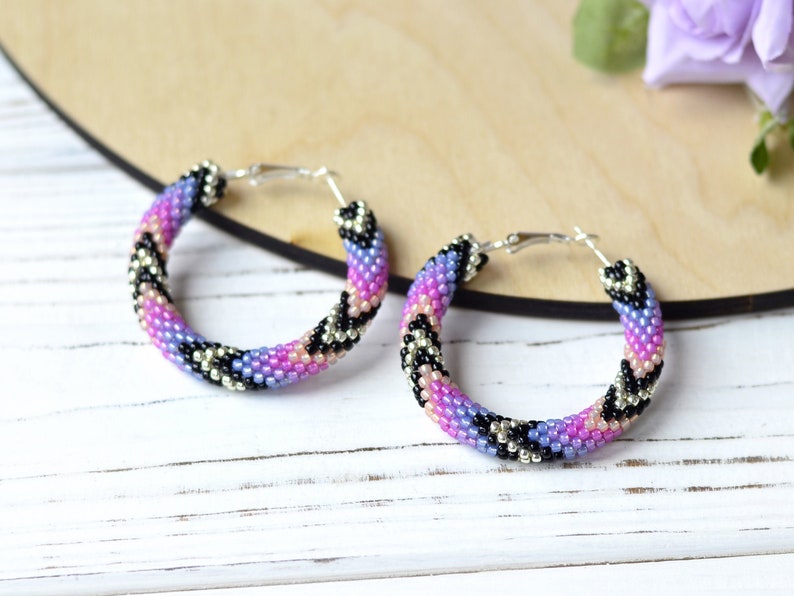 WelcomeNative Handmade Purple Beaded Hoop Earrings