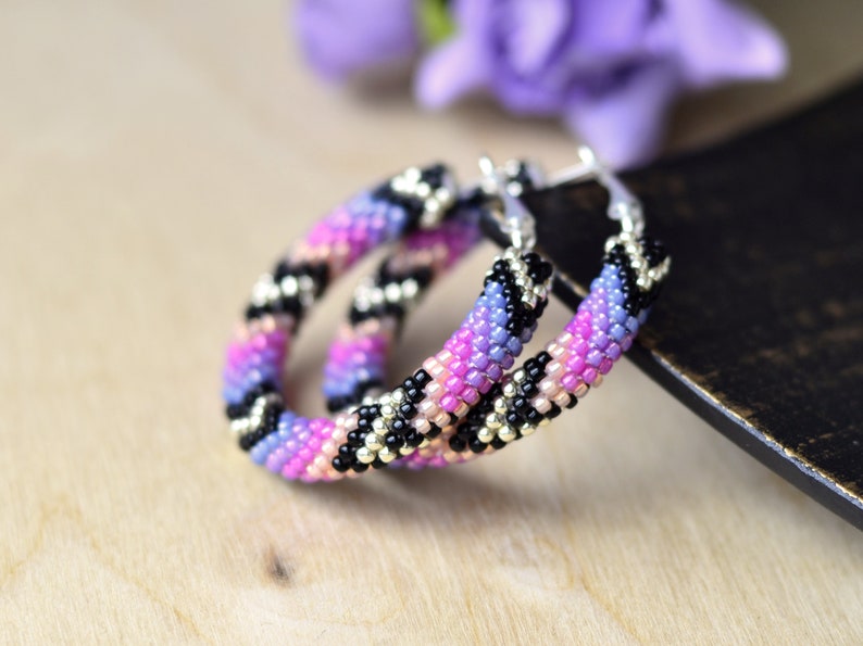 WelcomeNative Handmade Purple Beaded Hoop Earrings