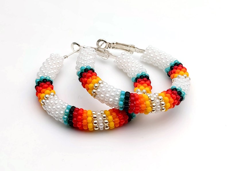 WelcomeNative Handmade White Beaded Hoop Earrings