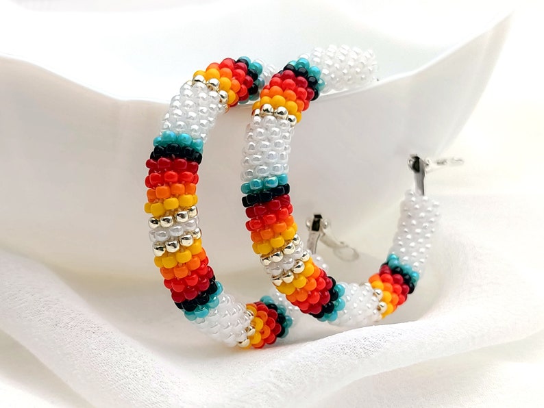 WelcomeNative Handmade White Beaded Hoop Earrings