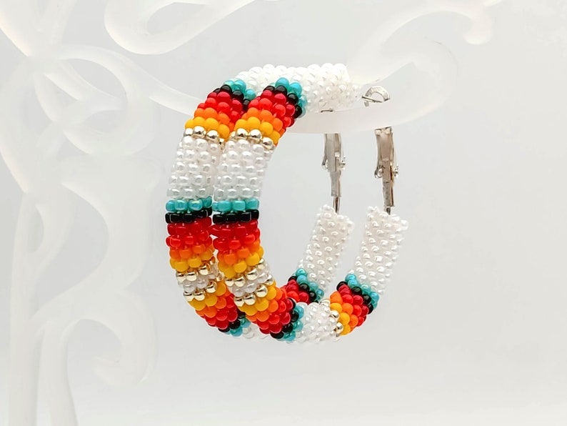 WelcomeNative Handmade White Beaded Hoop Earrings