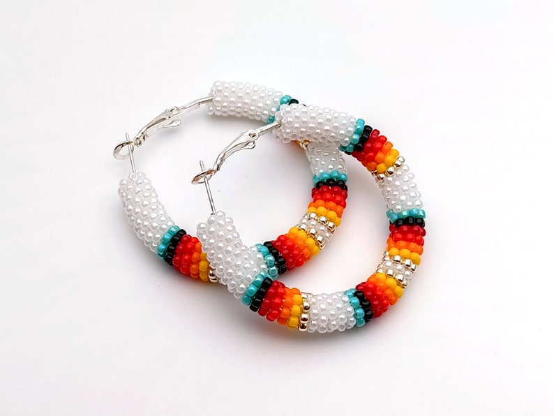 WelcomeNative Handmade White Beaded Hoop Earrings