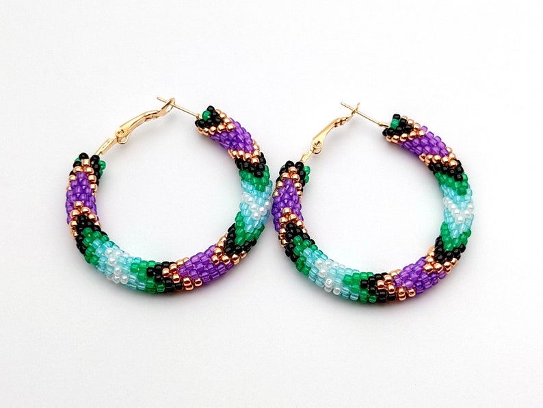 WelcomeNative Big Beaded Purple Green Hoop Earrings