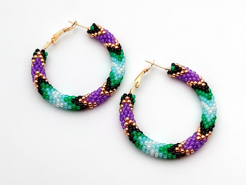 WelcomeNative Big Beaded Purple Green Hoop Earrings
