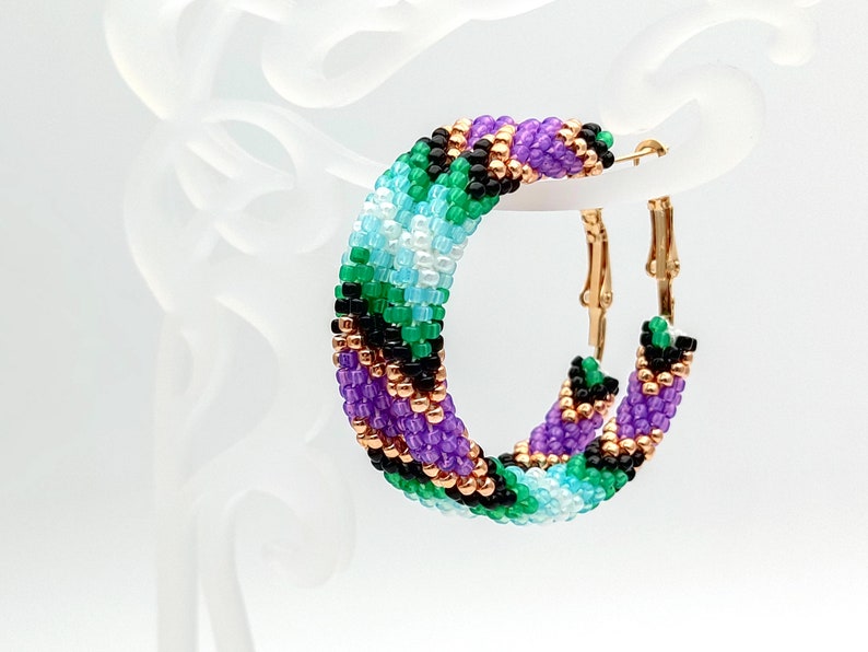 WelcomeNative Big Beaded Purple Green Hoop Earrings