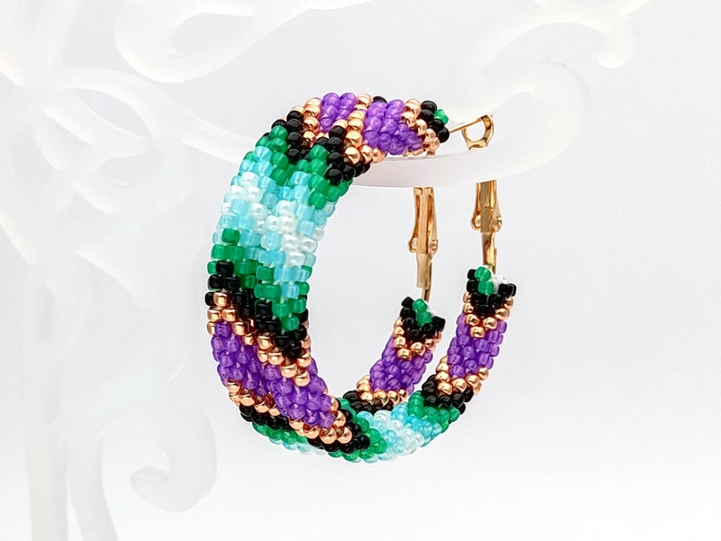 WelcomeNative Big Beaded Purple Green Hoop Earrings