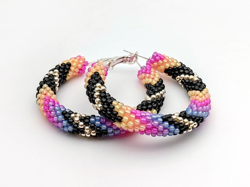 WelcomeNative Handmade Purple Beaded Hoop Earrings