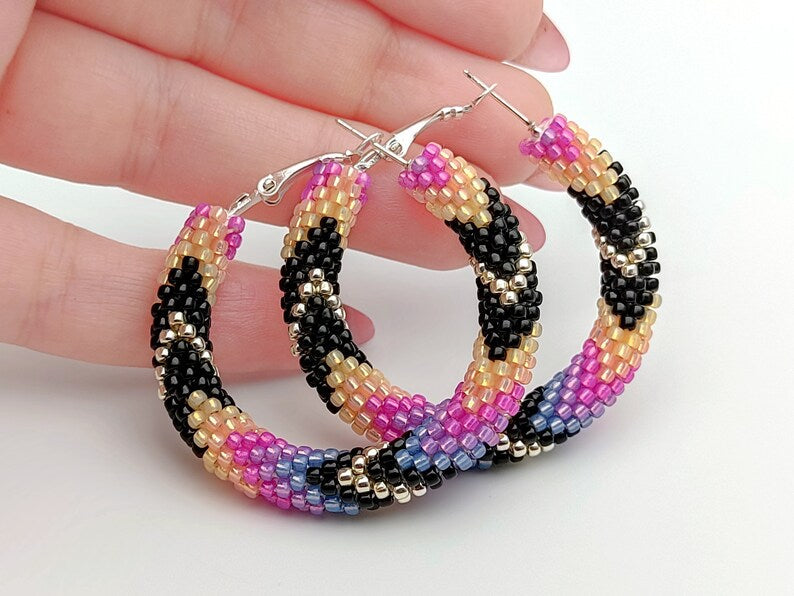 WelcomeNative Handmade Purple Beaded Hoop Earrings