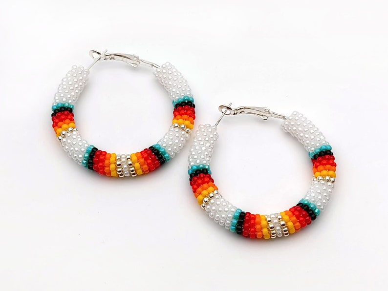 WelcomeNative Handmade White Beaded Hoop Earrings