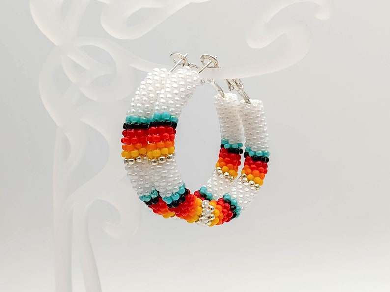 WelcomeNative Handmade White Beaded Hoop Earrings