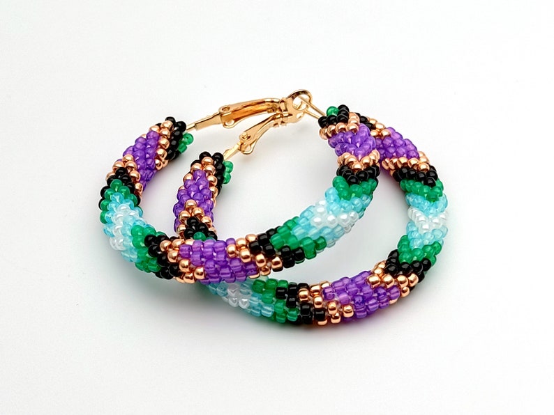 WelcomeNative Big Beaded Purple Green Hoop Earrings